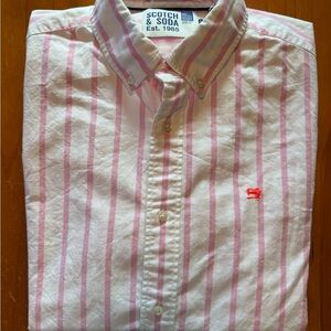 Scotch & Soda Men's Shirt with Pink and White Stripes